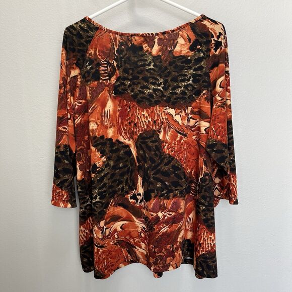 Suzie Couture | Orange & Brown Animal Print Artsy Tunic Top Lagenlook 3X Beaded - Picture 6 of 6